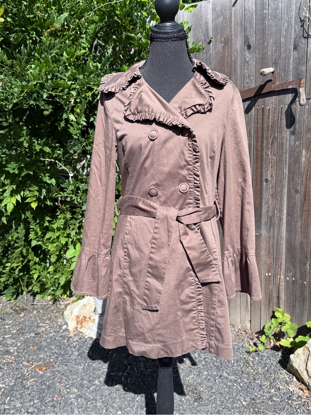 Live a Little Ruffled Trench Coat - Taupe